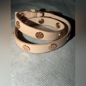 Tory Burch Blush Double-Wrap Leather Bracelet with Rose Gold Medallions
